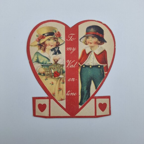 Vintage Valentine Card Illustrated Kids Heart Design Romantic Sweet Small Tiny - Picture 4 of 4